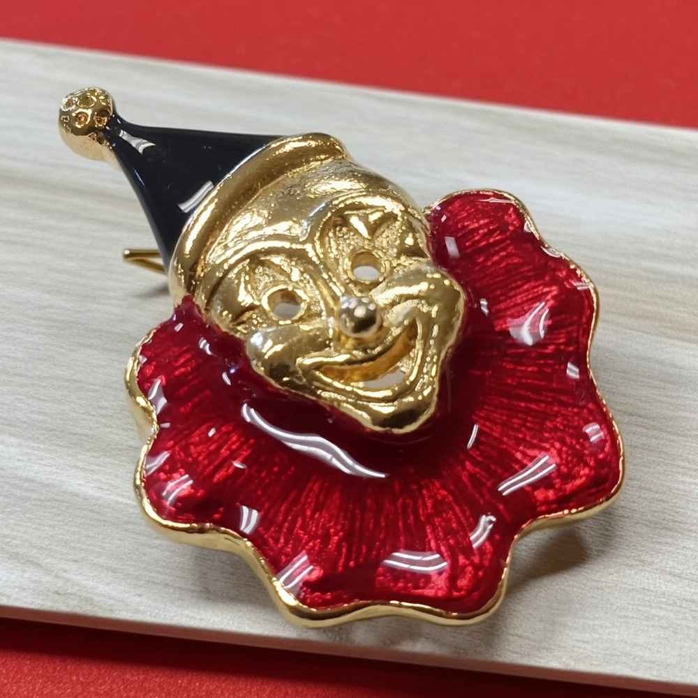 Gold and Red Clown Brooch